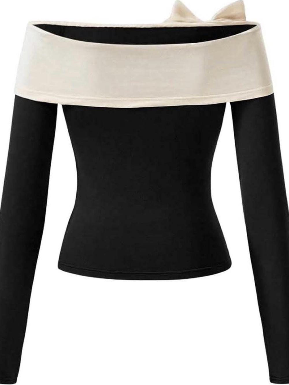 PrettyLittleThing Black Off-Shoulder Top with Beige Trim